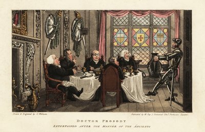 Turisti inglesi che cenano in una sala baronale medievale in Scozia da Charles Williams