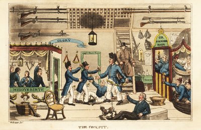 Johnny Newcome che beve grog nel cockpit con altri middy da Charles Williams