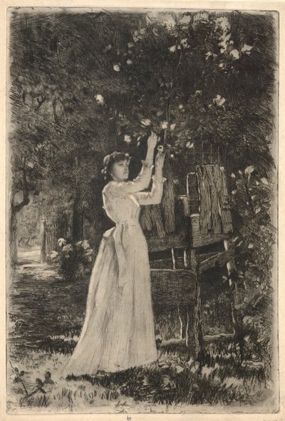 Una Giovane Donna che Raccoglie Fiori da un Albero da Charles Yardley Turner