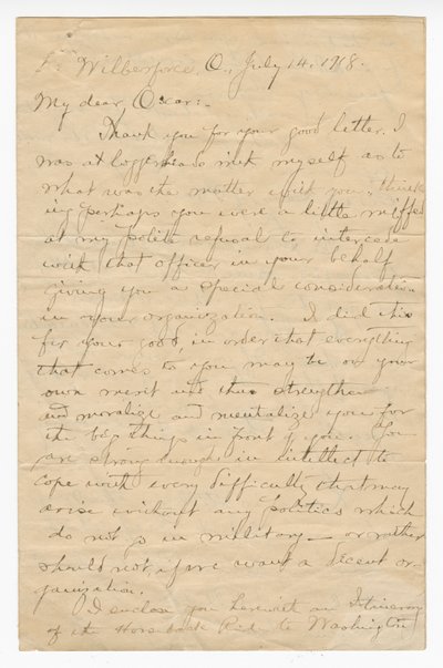 Lettera a Oscar W. Price dal colonnello Charles Young, 14 luglio 1918 da Charles Young