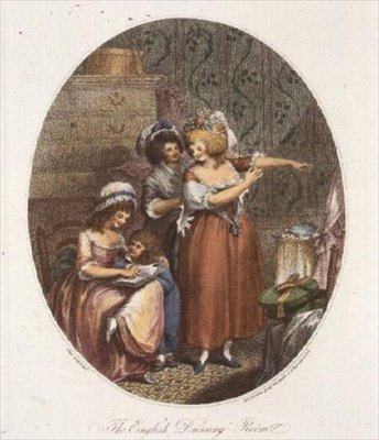 La stanza da toeletta inglese, inciso da P.W. Tomkins da Charles after Ansell