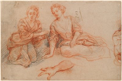 Due giovani donne sedute a terra da Charles de la Fosse
