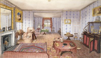 Salotto, Clay Hill, da Un Album di Interni, 1843 da Charlotte Bosanquet