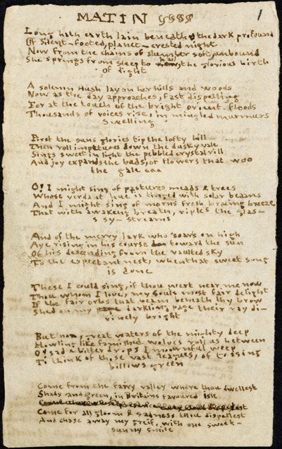 Poesia di Charlotte Bronte. Copia autografa corretta, con cancellature, della poesia 