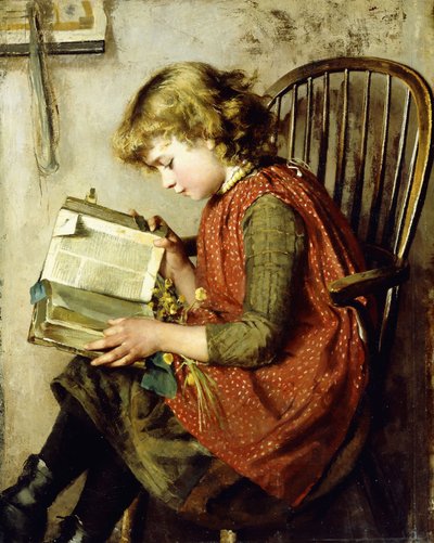 Una giovane ragazza che legge, 1890 da Charlotte Weeks