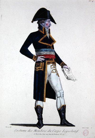 Costume dei membri del Corpo Legislativo durante la Prima Repubblica in Francia, c.1800 da Chataignier Chataignier