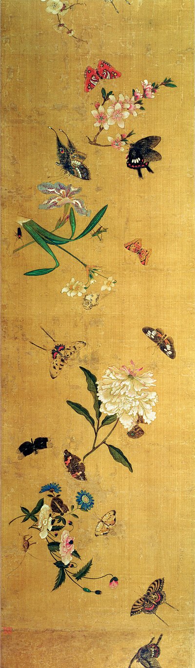 Cento farfalle, fiori e insetti, dettaglio da un rotolo di mano da Chen Hongshou