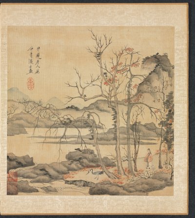 Dipinti dopo antichi maestri: Taoista e gru nel paesaggio autunnale da Chen Hongshou