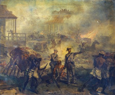Chirurgo Anthony Dickson Home VC (1826-1914) e assistente chirurgo William Bradshaw VC (1830-61) a Lucknow durante la rivolta indiana del 1857 da Chevalier Louis William Desanges