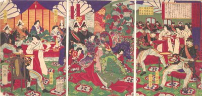 Leader della pacificazione dei ribelli di Kagoshima che celebrano con coppe da Chikanobu Yoshu