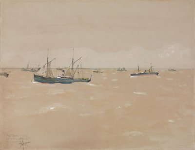 Vaporetti della frutta affrontano una tempesta, al largo della costa della Spagna da Childe Frederick Hassam