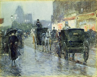 Carrozze trainate da cavalli di sera, New York, c.1890 da Childe Frederick Hassam