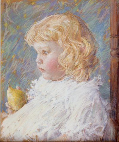 Bambina con una pera da Childe Hassam