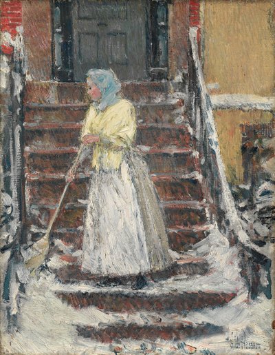 Spazzando la neve, 1890s da Childe Hassam