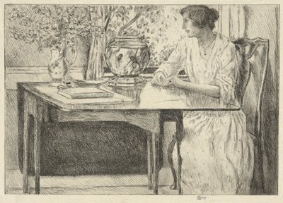 La tavola coloniale (Holley House, Cos Cob) (recto); Paesaggio con fienile (verso) da Childe Hassam