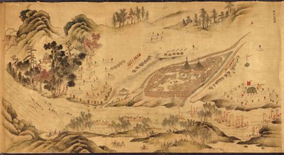 Mappa con un campo russo nella Siberia orientale, 1689-1722 da Chinese Master