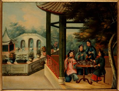 Scena di un giardino cinese con signore che prendono il tè, metà del XIX secolo da Chinese School