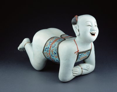 Cuscino di porcellana cinese a forma di ragazzo semi-nudo da Chinese School