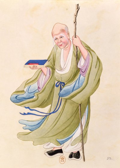 Un vecchio cinese, illustrazione da un album di personaggi mitologici cinesi da Chinese School