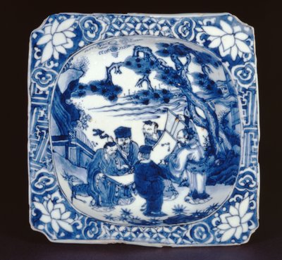 Piatto quadrato kosometsuke blu e bianco dipinto con Shoulao e altri immortali, Tianqi, 1621-27 (porcellana) da Chinese School