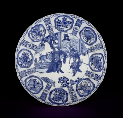 Piatto kraak blu e bianco dipinto con guerrieri, Wanli, 1590-1610 (porcellana) da Chinese School
