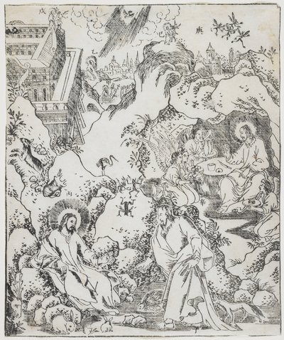 Cristo nel deserto, tavola da Tianzhu jiangsheng zhuxiang jingjie di Giulio Aleni (Una storia illustrata del Signore del Cielo che si è incarnato nella carne), Chiesa di Jinjiang, Provincia di Fujian da Chinese School