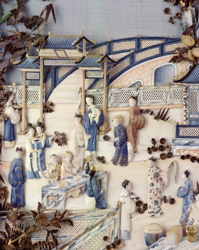 Dettaglio da pannello che raffigura figure su una terrazza, periodo Qianlong, 1736-95 da Chinese School