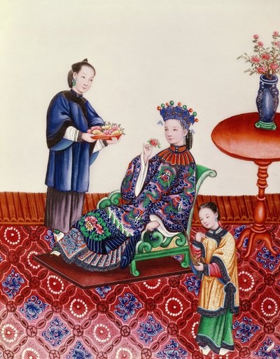 Elegante signora cinese che annusa un fiore da Chinese School