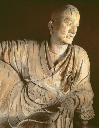 Figura di un lohan, dinastia Yuan (1260-1368) (legno) da Chinese School