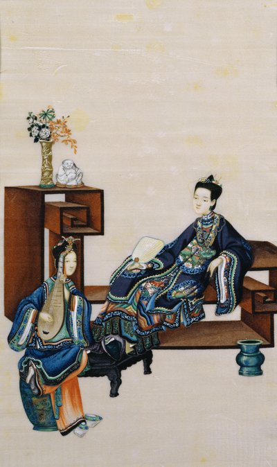 Dama reclinata con un servitore che suona uno strumento musicale da Chinese School