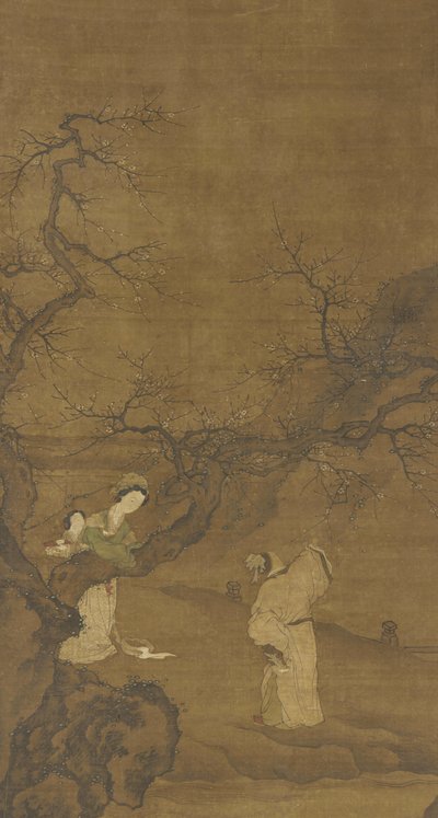 Uomo e donna che godono dei fiori di pruno, dinastia Ming o Qing, XV-XVIII secolo da Chinese School