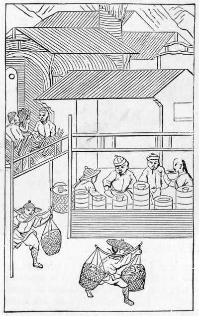Imballaggio e trasporto dei prodotti finiti, da una serie di illustrazioni sulla fabbricazione della porcellana da Chinese School