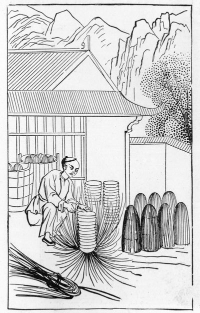 Imballaggio della porcellana, da una serie di illustrazioni sulla fabbricazione della porcellana da Chinese School