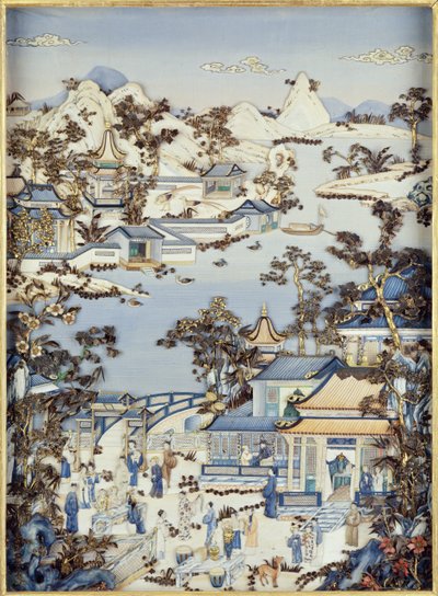 Pannelli che raffigurano figure su una terrazza, periodo Qianlong, 1736-95 da Chinese School