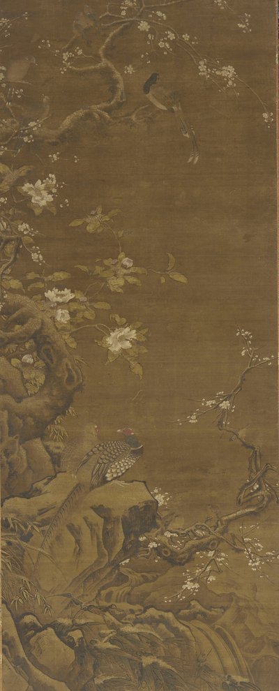 Fagiani e fiori di pruno coperti di neve, dinastia Ming o Qing, XV-XVIII secolo da Chinese School
