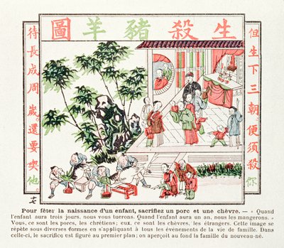 Sacrificio di un maiale e una capra in celebrazione della nascita di un bambino, 1891 da Chinese School
