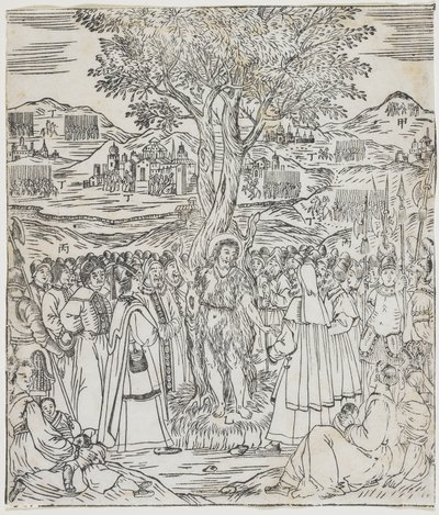 San Giovanni Battista predica, tavola da Tianzhu jiangsheng zhuxiang jingjie di Giulio Aleni (Una storia illustrata del Signore del Cielo che si è incarnato nella carne), Chiesa di Jinjiang, Provincia di Fujian da Chinese School