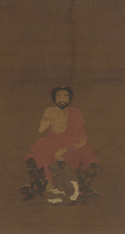 Sakyamuni seduto su tre creature demoniache, probabilmente dinastia Yuan-prima dinastia Ming, XIV-XV secolo da Chinese School