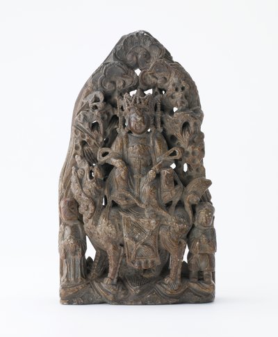 Piccola tavoletta in pietra saponaria, con rilievo traforato di Manjusri su leone, Periodo delle Divisioni, 543 d.C. da Chinese School