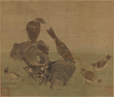 Passeri che nutrono i loro piccoli, Dinastia Ming o Qing da Chinese School