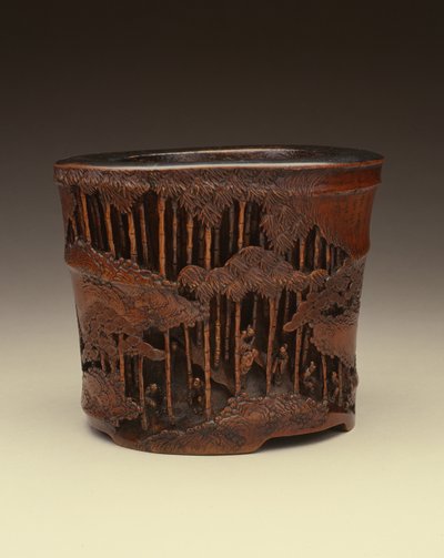 Grande vaso per pennelli con i Sette Saggi del Bosco di Bambù nelle loro attività letterarie, periodo Kang-hsi (1662-1722), dinastia Ching da Chinese School Chinese School
