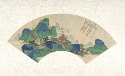 Palazzi degli Immortali, ventaglio pieghevole montato come foglio di album, 1753 da Chinese School Chinese School