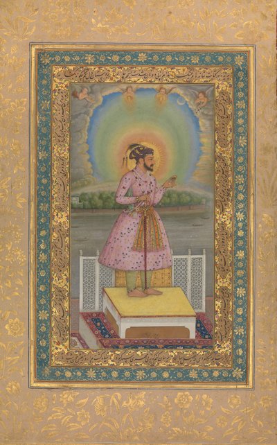 Shah Jahan su una terrazza, con un pendente con il suo ritratto da Chitarman
