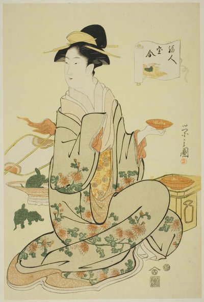 Jurojin, dalla serie "Un confronto dei tesori degli dei della buona fortuna (Fukujin takara awase)" da Chobunsai Eishi