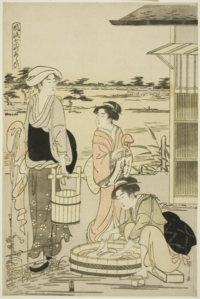 Ono no Komachi che Lava il Quaderno, dalla serie Le Sette Komachi alla Moda da Chobunsai Eishi
