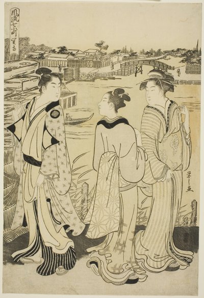Ono no Komachi al Tempio di Seki, dalla serie Le Sette Komachi alla Moda, c.1788 da Chobunsai Eishi