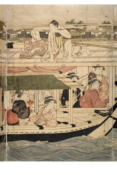 Parte di un pentittico orizzontale della scena del fiume Sumida da Chobunsai Eishi