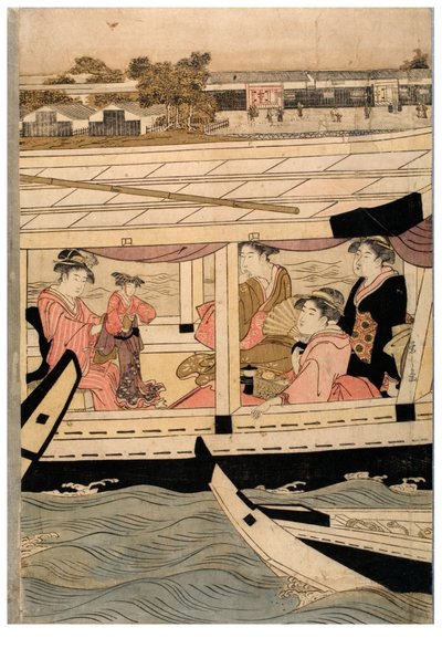 Parte di un pentittico orizzontale della scena del fiume Sumida da Chobunsai Eishi