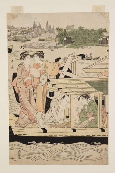 Barche da piacere sul fiume Sumida sotto il ponte Shin-ohashi da Chobunsai Eishi