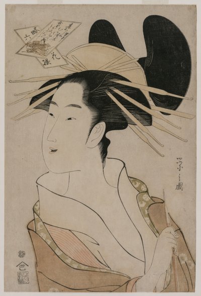 Ritratto di una cortigiana con una pipa..., metà 1790s da Chobunsai Eishi